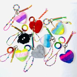 Cute Y2K Keychain Sets. Y2K Handbag Purse Charms. Backpack Heart Keychains